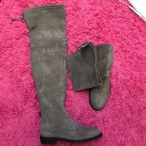 Grey knee high boots